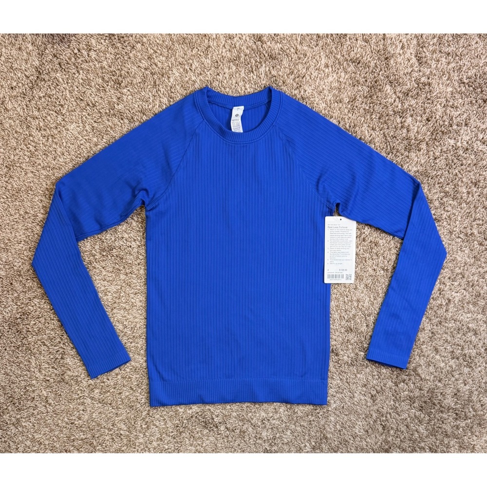 NWT Lululemon Rest Less Pullover Blue Ribbed Long Sleeve Top Size 4